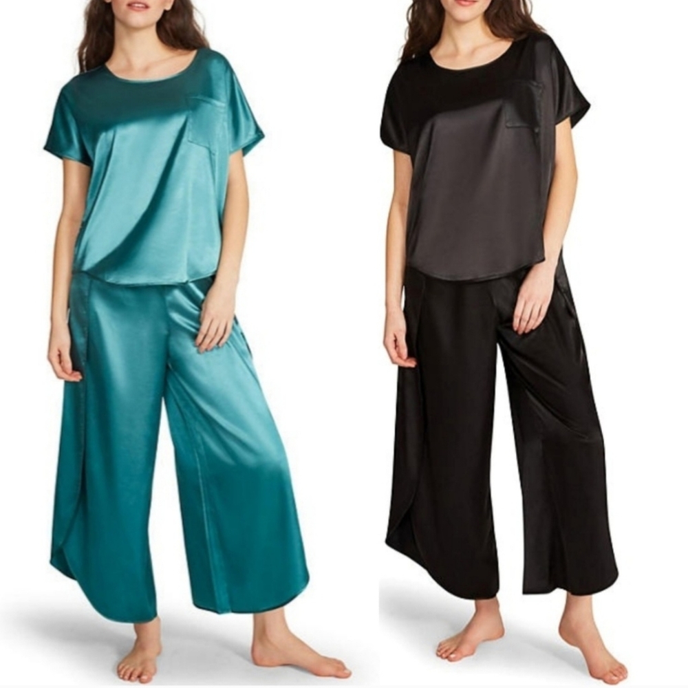 NWT! BB DAKOTA SATIN 2 PIECE LOUNGE SET EMERALD GREEN SIZE SMALL BLACK SIZE M